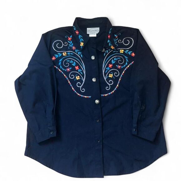 Stonebridge Tops - Vintage 1990s Stonebridge Woman's Embroidered Floral Western Button Up SZ 1X